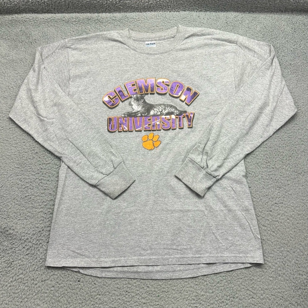 Gildan Ultra Cotton Heavyweight Size Large Clemson Univ. Tigers Gray L/S T-Shirt